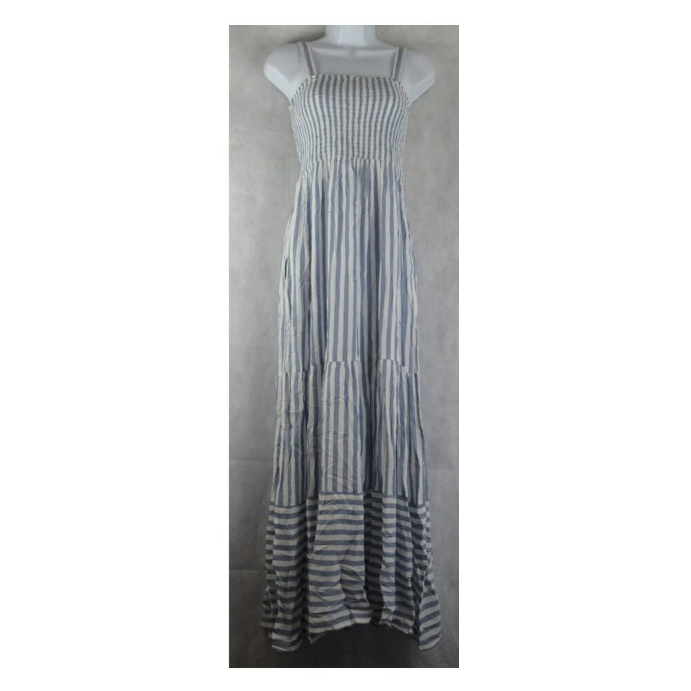 Raviya Women's 100% Rayon Maxi Dress Swim Cover-Up, Blue White Stripe, Small